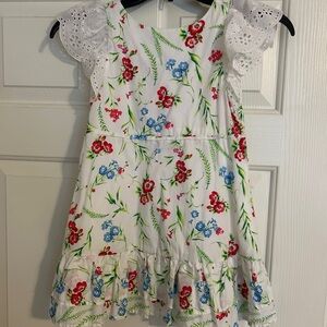 Janie and Jack White Floral Eyelet-Sleeve Dress with Red & Blue Blooms